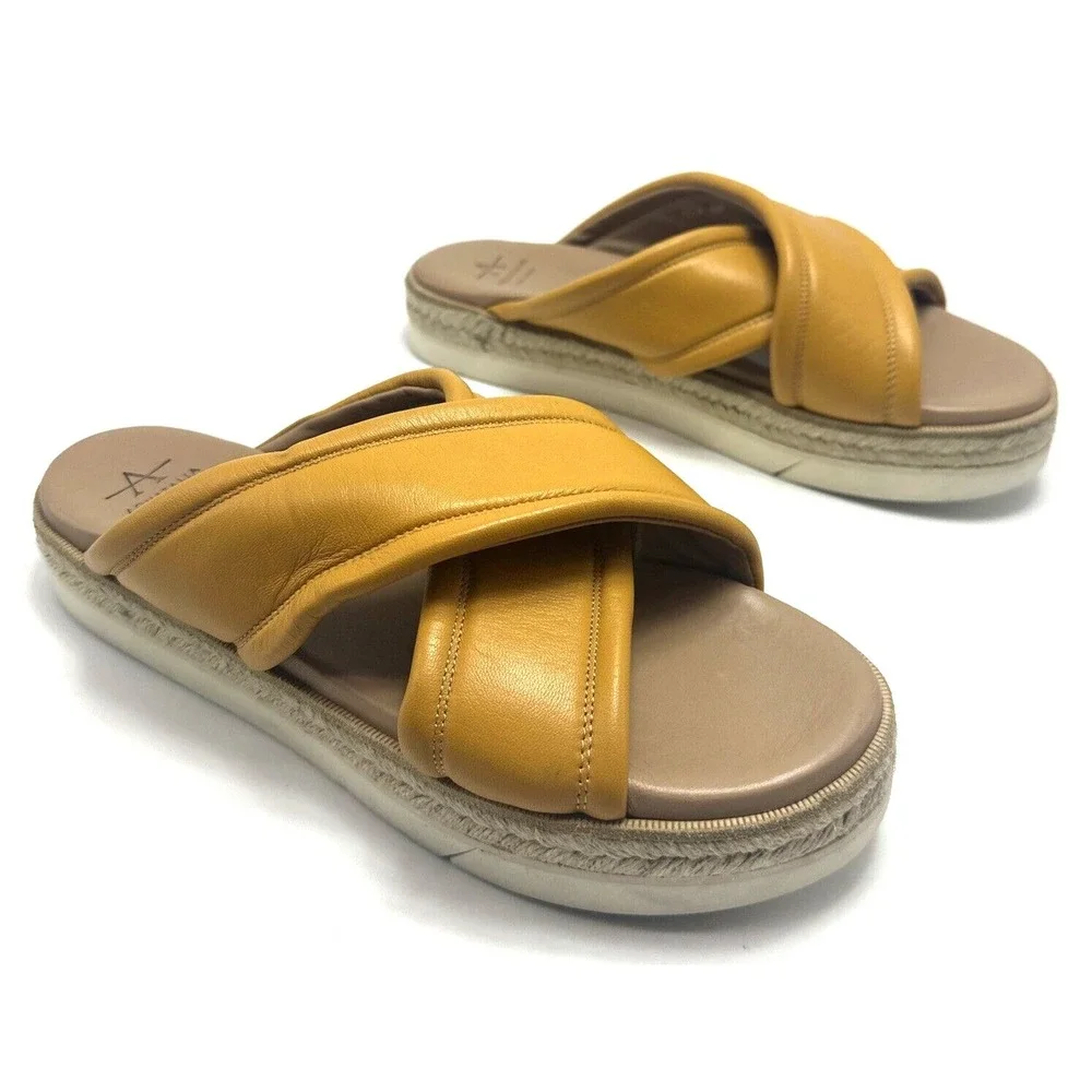 Aquatalia Saila Nappa‎ Leather Platform Espadrille Sandals Made In Spain